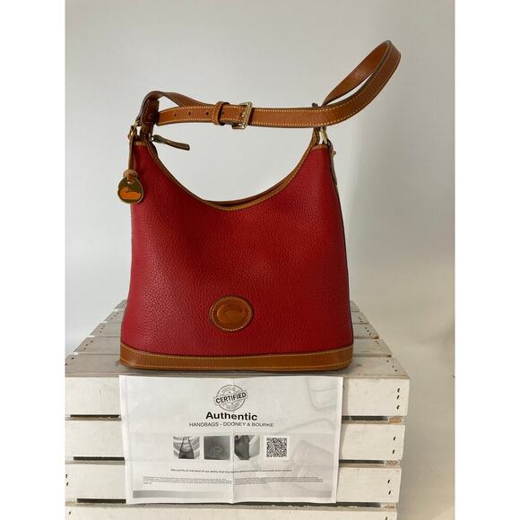 DOONEY & BOURKE, LARGE RED PEBBLED LEATHER SHOULDER BAG - Picture 1 of 16